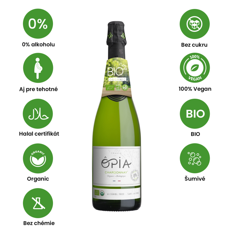 Ópia 0,0% Bio Chardonnay - nealkoholické Bio víno šumivé biele polosladké