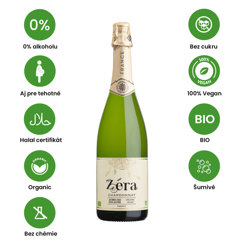 Zéra Bio 0% Chardonnay Nealko víno šumivé biele polosuché 0,75l